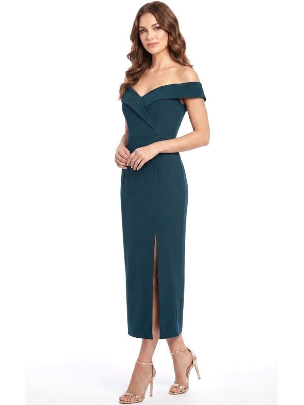 Bardot Off Shoulder Slit Bodycon Dress, Teal Blue, Womens Size XS US 4